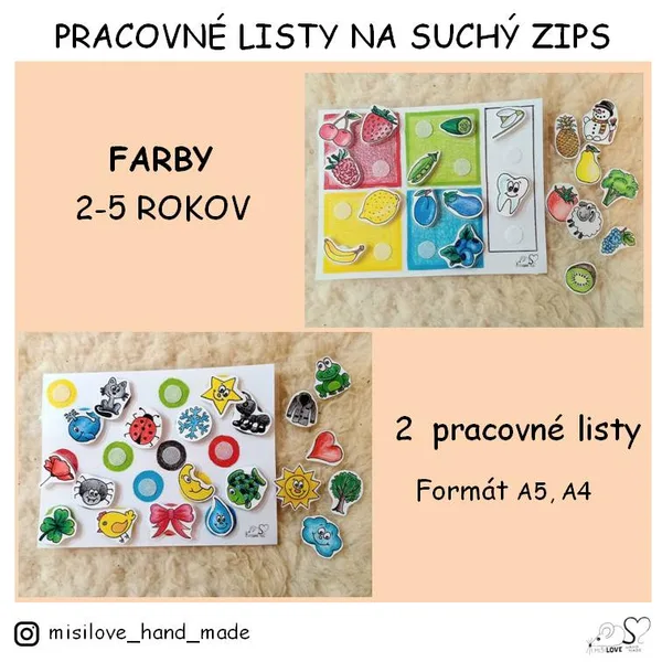 Pracovné listy so suchým zipsom - FARBY