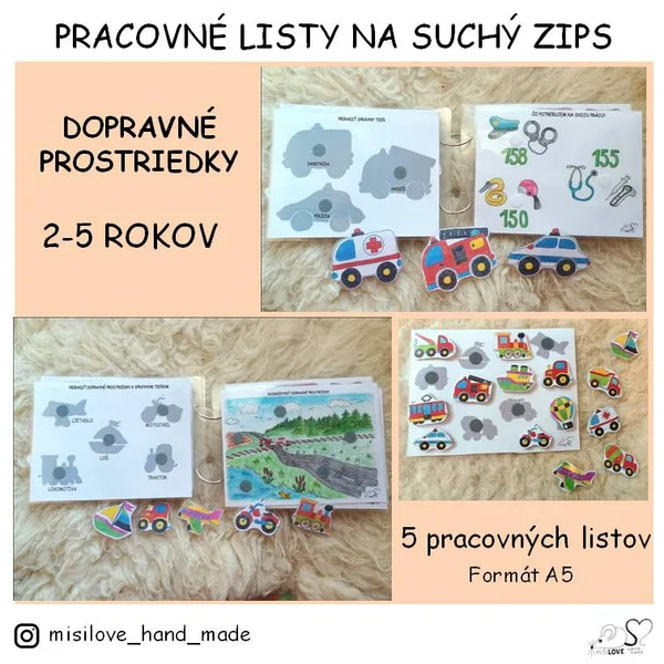 Pracovné listy na suchý zips - DOPRAVNÉ PROSTRIEDKY