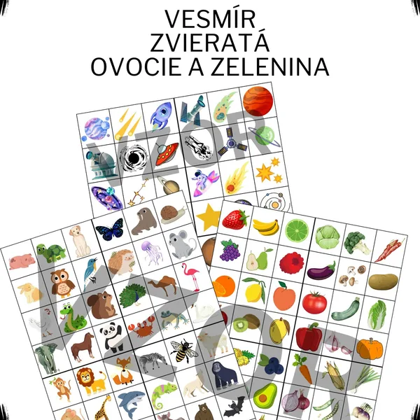 Pexeso-zvieratá, vesmír, ovocie a zelenina
