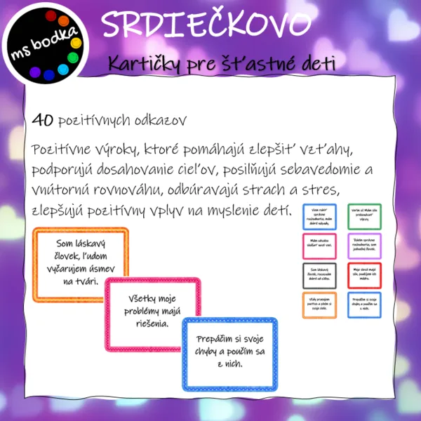 SRDIEČKOVO - Kartičky pre šťastné deti (afirmačné, pozitívne odkazy)