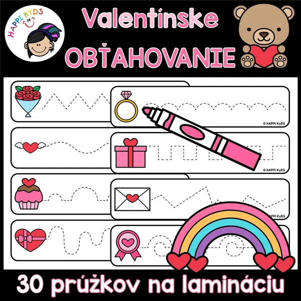 VALENTÍNSKE OBŤAHOVANIE – grafomotorické prúžky