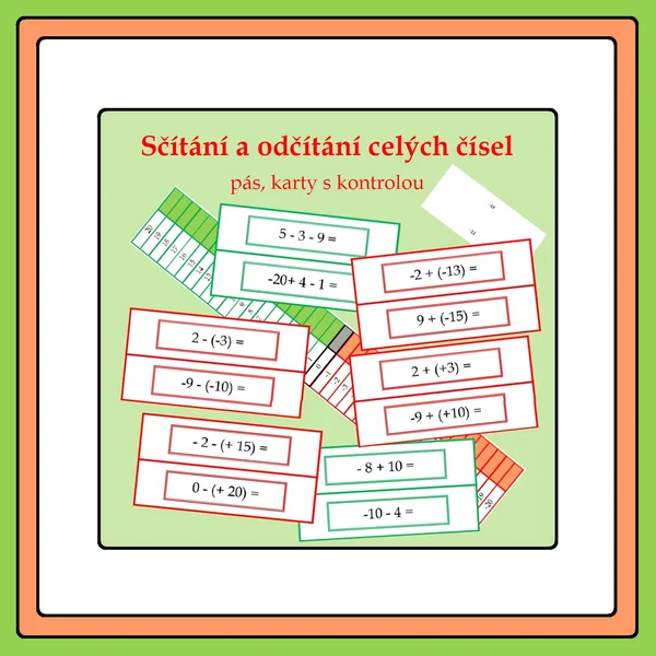 Sčítanie a odčítanie celých čísel - pás, karty s kontrolou