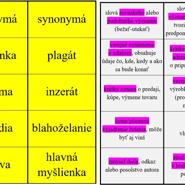Autokorektívne karty - zhrnutie jazykových, literárnych, slohových pojmov z 1. stupňa