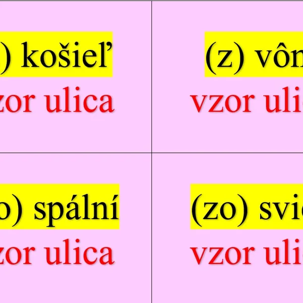 Autokorektívne karty - vzory podstatných mien