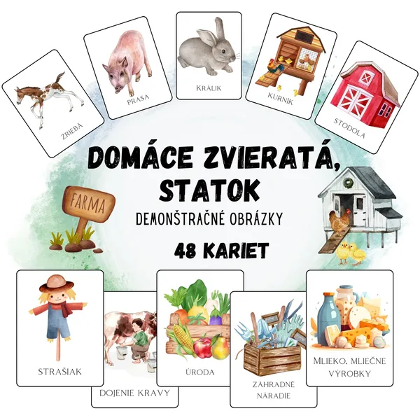 Domáce zvieratá, statok, farma, zvieratká z dvora - demonštračné obrázky 
