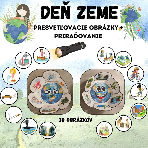 Deň zeme, chránime našu planétu - Presvetľovacie obrázky + priraďovanie