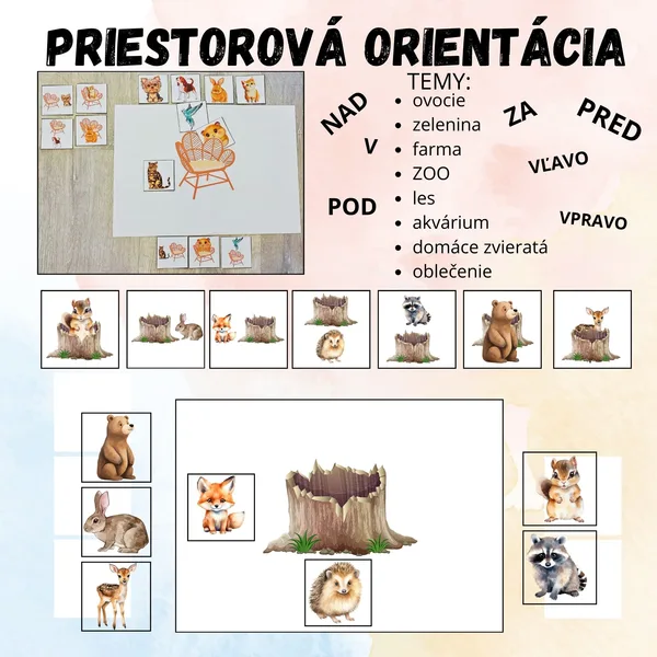 Priestorová orientácia - ovocie, zelenina, farma, ZOO, les, akvárium, domáce zvieratá, oblečenie