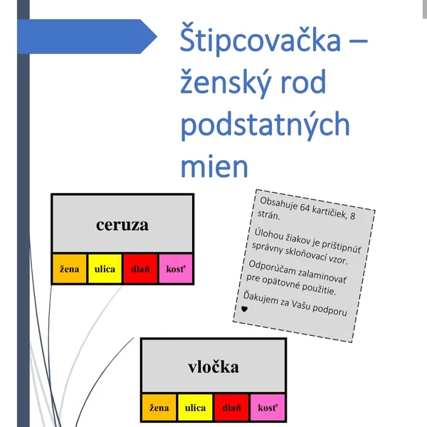 vzory ženského rodu - štipcovačka