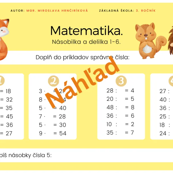 Pracovné listy Matematika 3