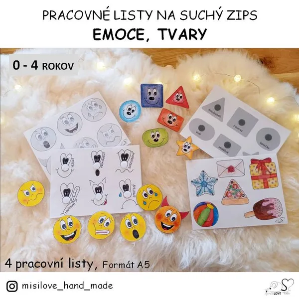 Pracovný list so suchým zipsom - EMÓCIA a GEOMETRICKÉ TVARY