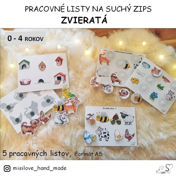 Pracovný list so suchým zipsom - ZVIERATÁ