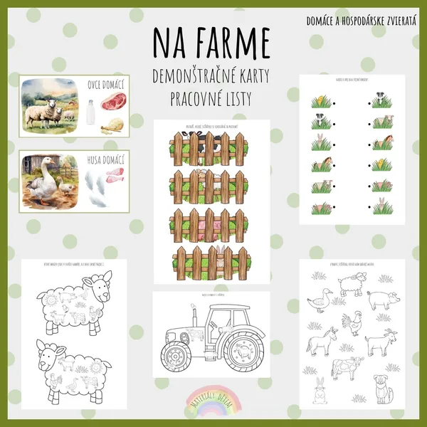 Na farme, pracovné listy a demonštračné obrázky