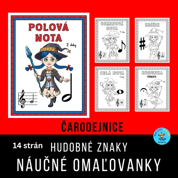 Čarodejnice - náučné omaľovanky - hudobné znaky