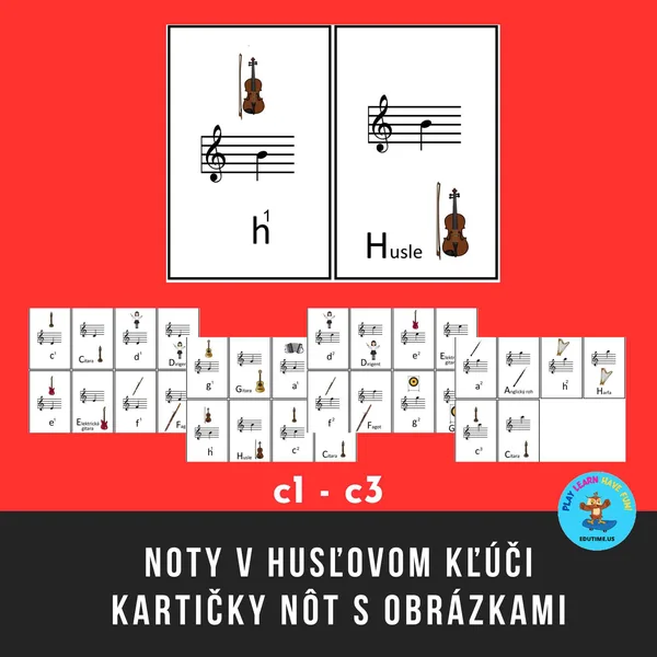 Noty v husľovom kľúči - kartičky nôt s obrázkami