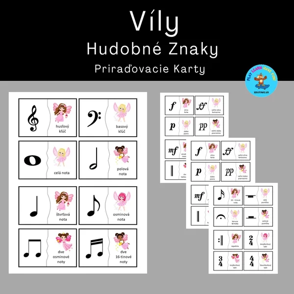 Víly - hudobné znaky - priraďovacie karty
