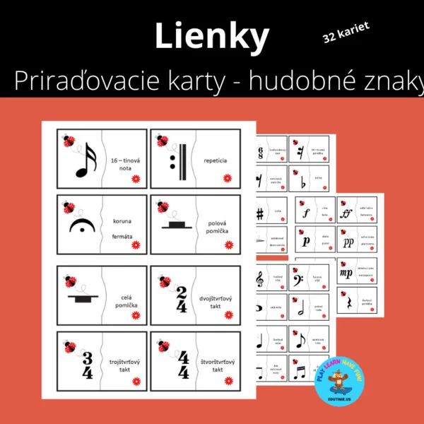 Lienky - hudobné znaky - priraďovacie karty