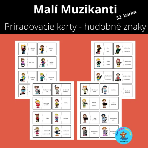 Malí muzikanti - hudobné znaky - priraďovacie karty