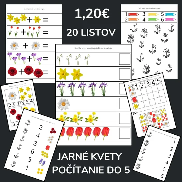 Pracovné listy -Jarné kvety, počítanie do 5