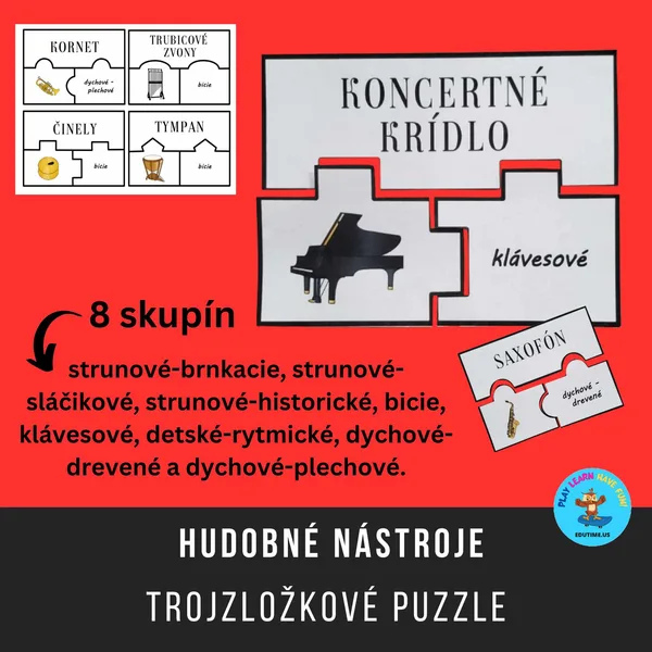 Hudobné nástroje - trojzložkové puzzle