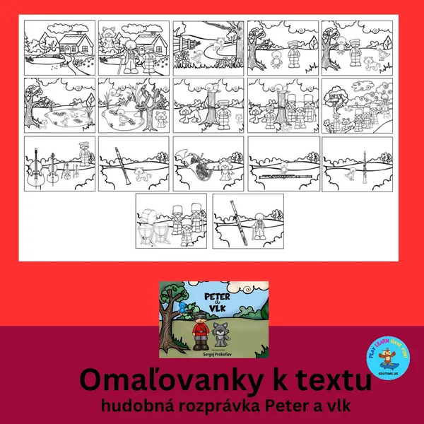 Peter a vlk - omaľovanky k textu rozprávky