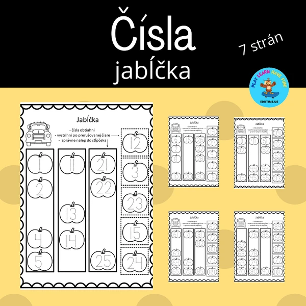 Jabĺčka s číslami - pracovné listy