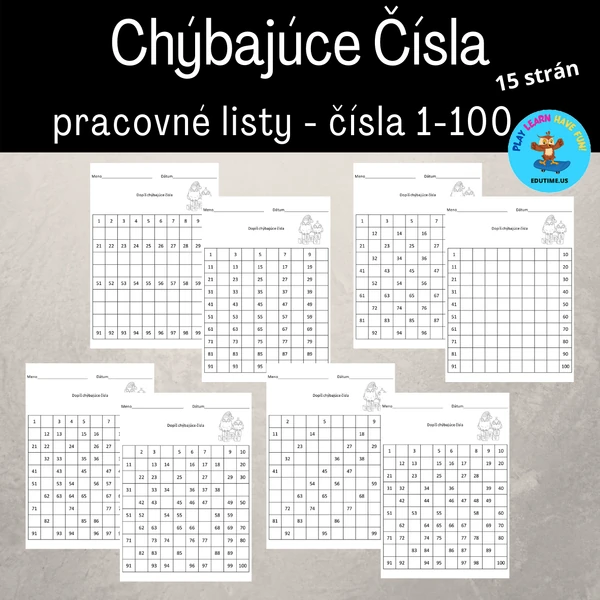 Chýbajúce čísla - pracovné listy