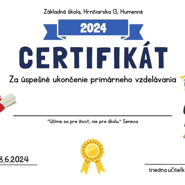 Cetifikát k ukončeniu primárneho vzdelávania