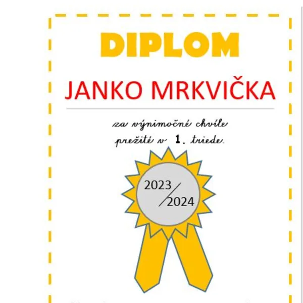 Diplom pre žiakov na záver roka - k vysvedčeniu