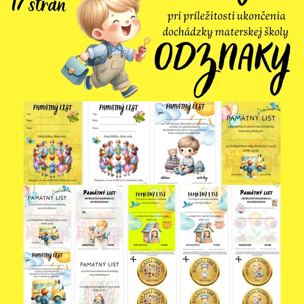 Pamätné listy a odznaky na koniec školského roka pre materské školy