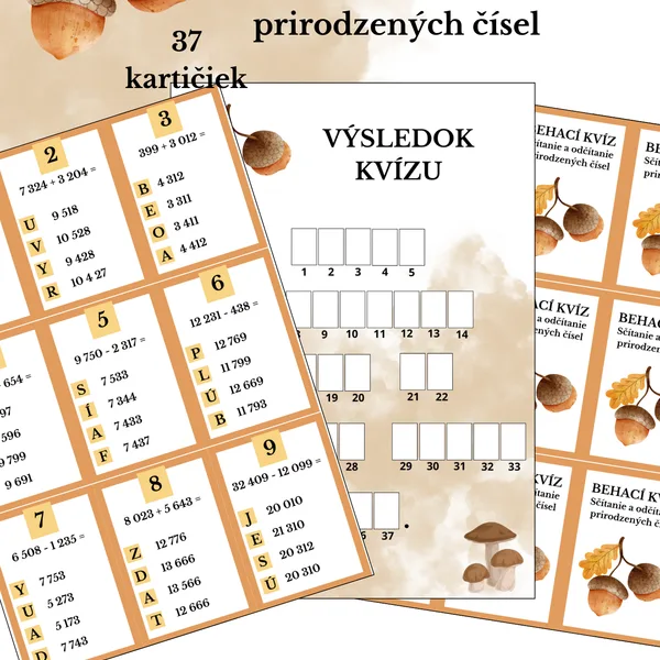Behací kvíz - sčítanie a odčítanie prirodzených čísel