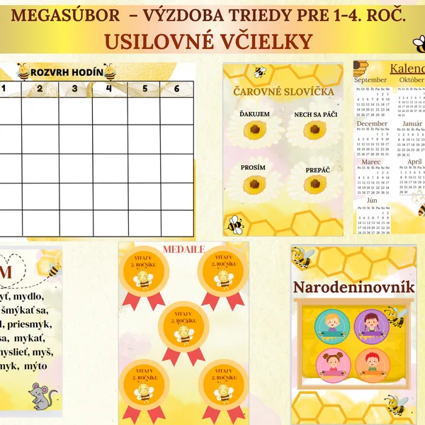 Výzdoba triedy do 1-4 ročníka - USILOVNÉ VČIELKY - 94 strán 2024/25