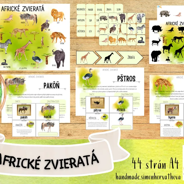 Africké zvieratá, Africké živočíchy, náučný súbor o živočíchoch, plagáty, kartičky