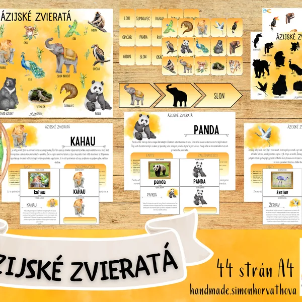 Ázijske zvieratá, Ázijske živočíchy, náučný súbor o živočíchoch, plagáty, kartičky