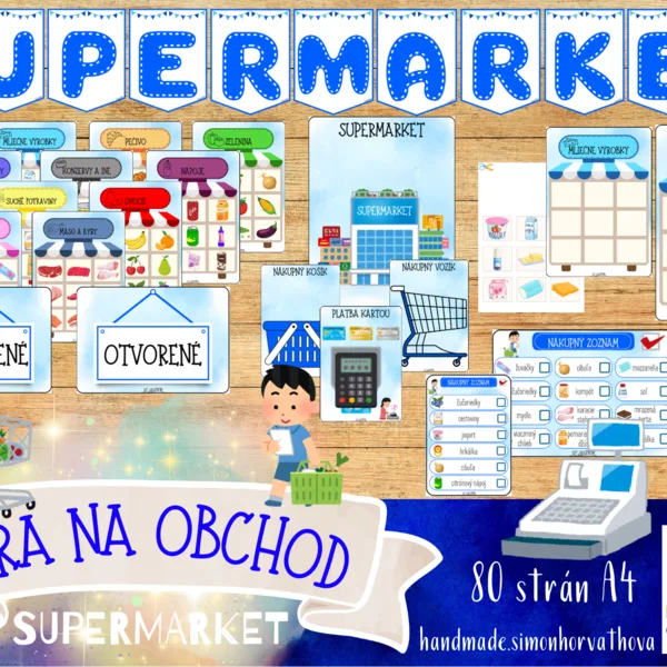 Hra na obchod, v supermarkete, Zábava a vzdelávanie pre deti, finančná gramotnosť, nakopovanie, potraviny, ovocie a zelenina