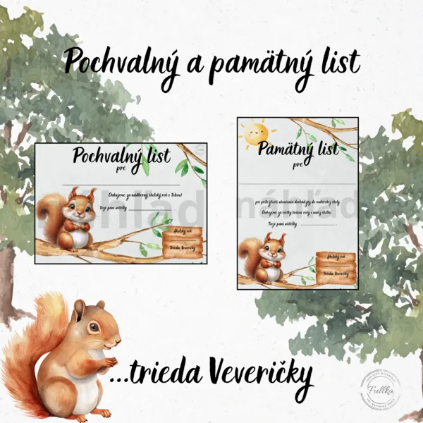 Veveričky, Pochvalný list, Pamätný list