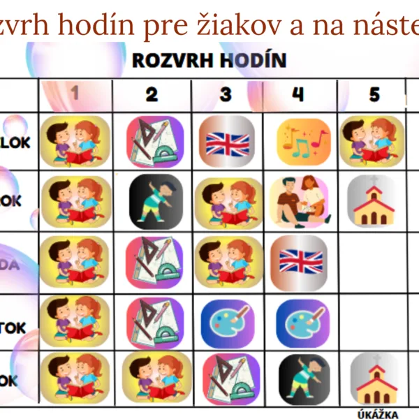 Obrázkový rozvrh hodín pre žiakov a na nástenku -BUBLINKOVO 🪩