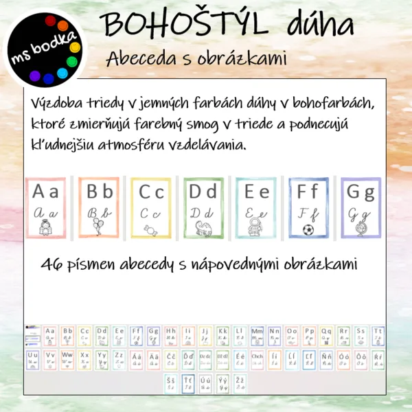 ABECEDA BOHOštýl dúha s obrázkami