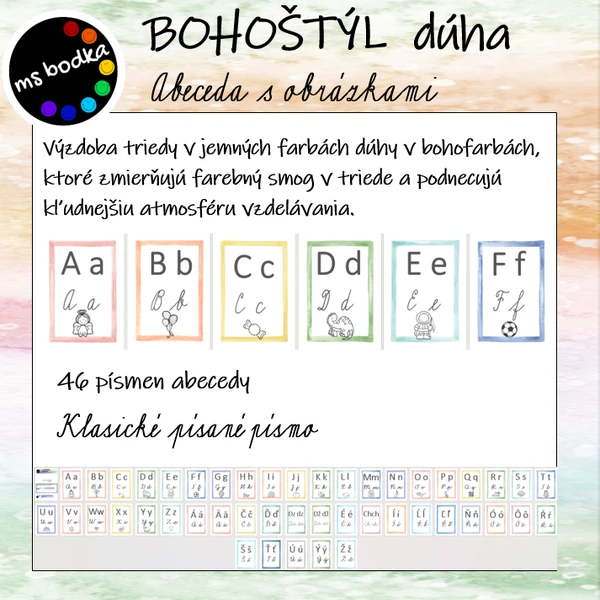 ABECEDA BOHOštýl dúha s obrázkami klasik