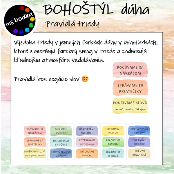 Triedne pravidlá BOHOštýl dúha