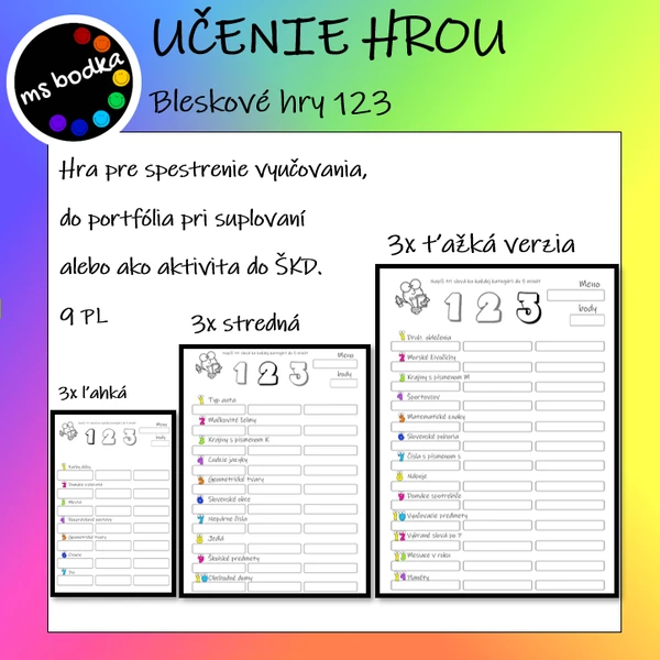 UČENIE HROU Bleskové hry 123
