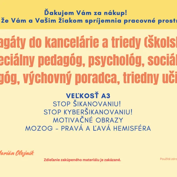 7 plagátov veľkosti A3 do kancelárie/triedy - pre ŠŠP, ŠP, TU...