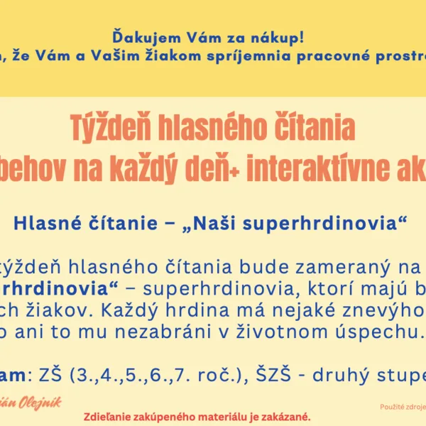 Týždeň hlasného čítania - text, interaktívne aktivity - ďalšie info v popise