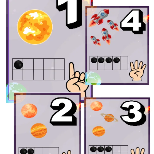 Znázornenie čísel 1 - 10 (téma: astronauti / vesmír)