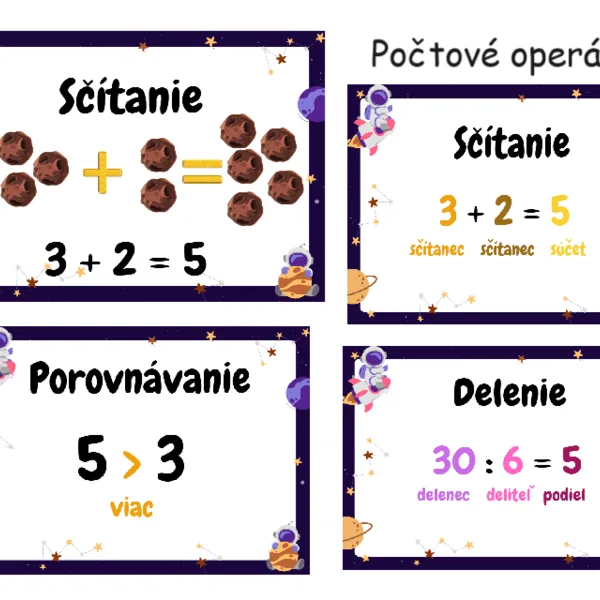 Počtové operácie - téma: astronauti / vesmír 