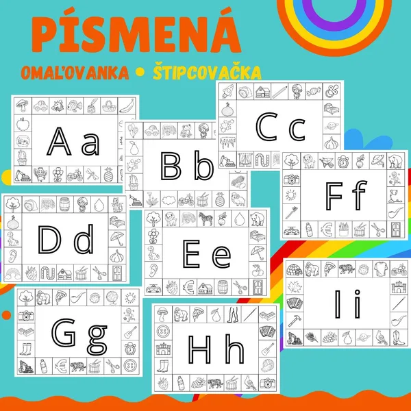 Písmená - omaľovanka, štipcovačka