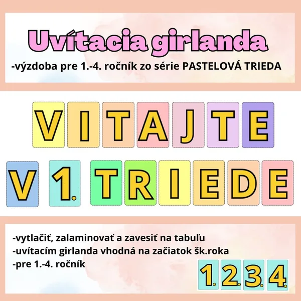Uvítacia girlanda 1.-4. ročník (pastelové)