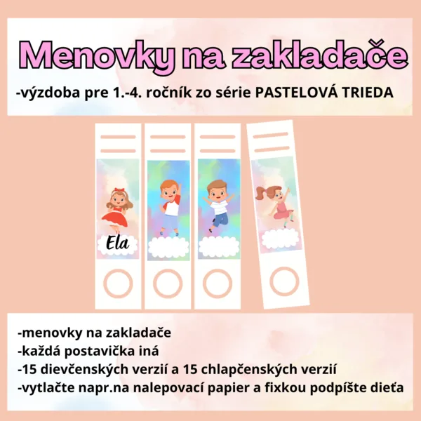 Menovky na zakladače (pastelové)