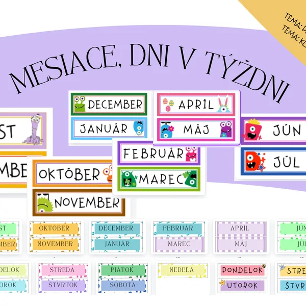 Mesiace, dni v týždni