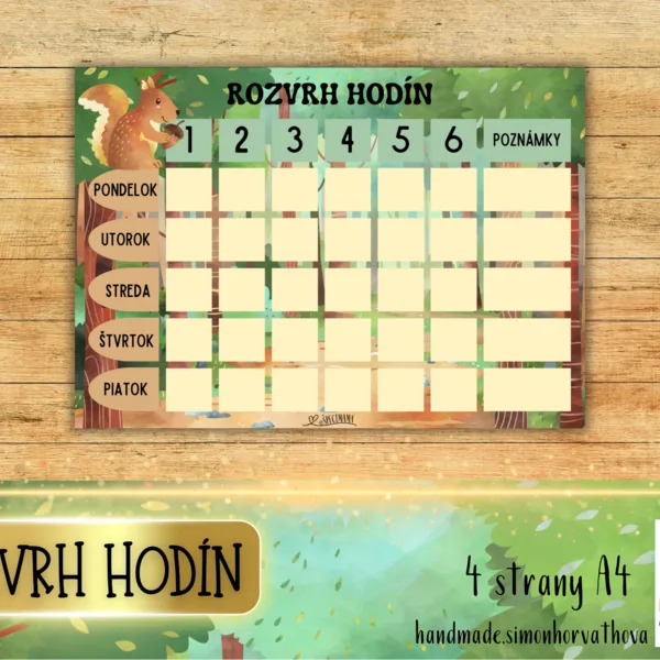 Rozvrh hodín v téme les