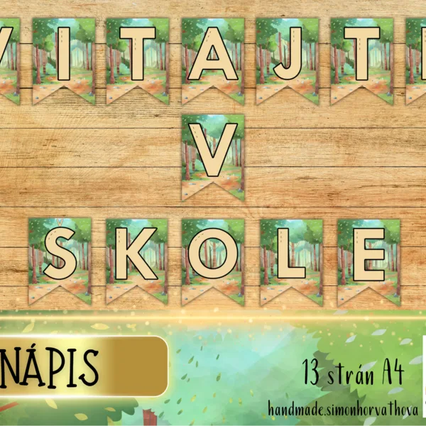 Nápis "Vitajte v škole" v téme les
